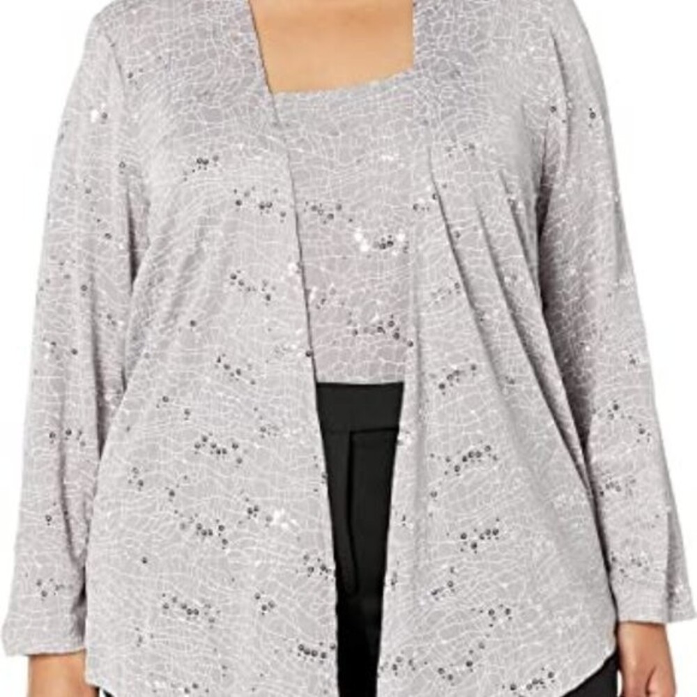 Alex Evenings Dove Sequin Gray Twinset Jacket Size 3X NWT